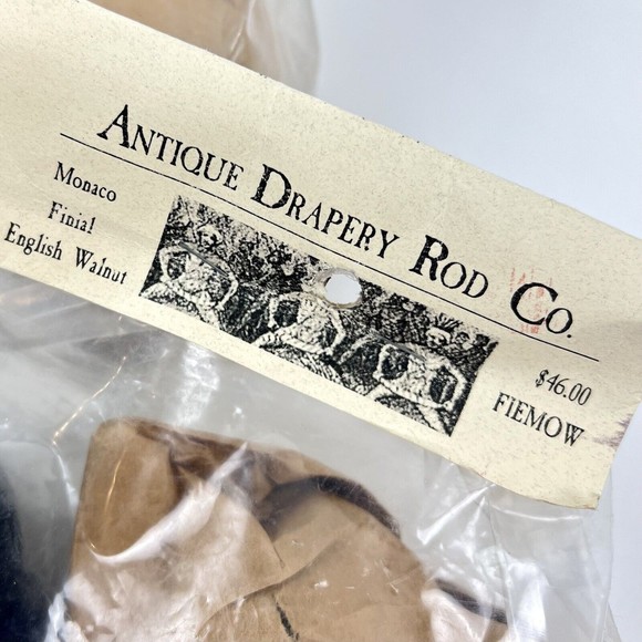 Antique Drapery Rod Co. Monaco Finials English Walnut Pair FIEMOW New/Old Stock - Picture 2 of 8